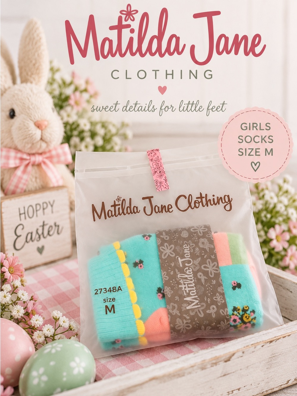 NWT Matilda Jane Girls Socks Size M Floral Colorblock